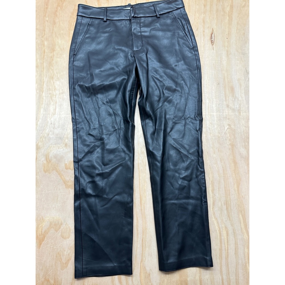 Zara Womens Faux Leather Pants Black‎ High Rise Straight Leg Trousers Sz 6 S
